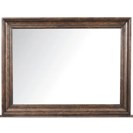 Beveled Mirror with Distressed Brown Wood Frame